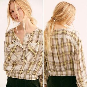 Free People Women’s It’s The Good Life Plaid Button-Up Cropped Top / Size S